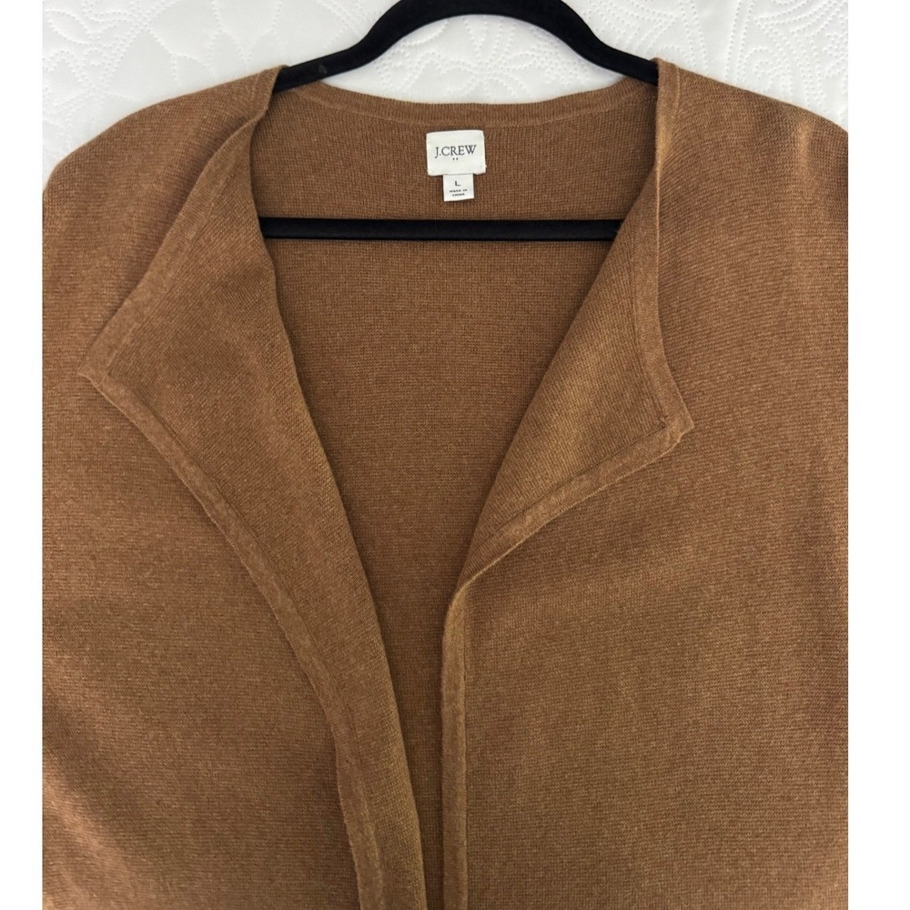 J. Crew Longline Open Front Cardigan Sweater Camel Brown Size Large - Picture 2 of 11